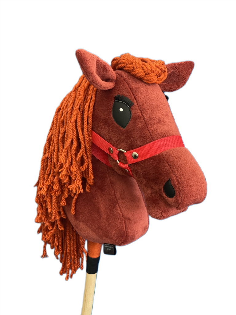 Koń Hobby Horse A3 bordo, grzywa ruda, kantar czerwony – DAJANA