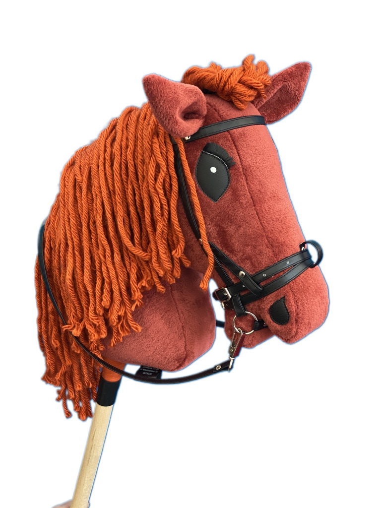 Koń Hobby Horse A3 bordo, grzywa ruda, ogłowie czarne – DAJANA